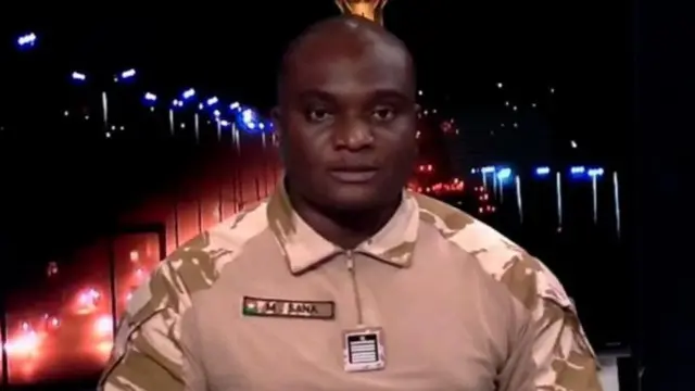 A screengrab of Security Minister Mahamadou Sana while making the attempt coup announcement on Radiodiffusion Télévision du Burkina (RTB) on 21 April 