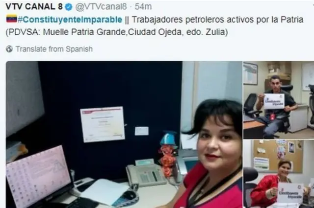 State-run media retweeted pictures of oil sector workers in their offices