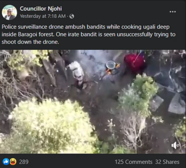 Drone footage of bandits in a forest