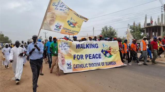 A banner marking the 300km walk was unveiled to welcome the pilgrims