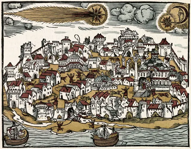 1556 yılında İstanbul'u vuran şiddetli depremin yarattığı yıkımı gösteren, 1900 tarihli bir çizim 