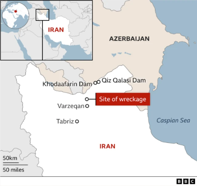 Iran wreckage site map
