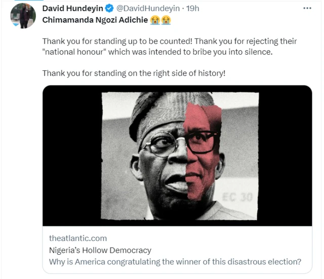 David Hundeyin tweet