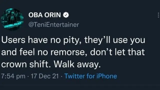 Social media post between Teni and her former oga Shizzi