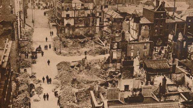 Los disturbios del Alzamiento de Pascua ocasionaron grandes daños en Dublín.