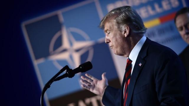 Trump speaks during Nato's 2018 summit