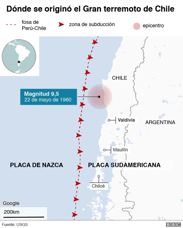 Mapa del terremoto de Vadivia