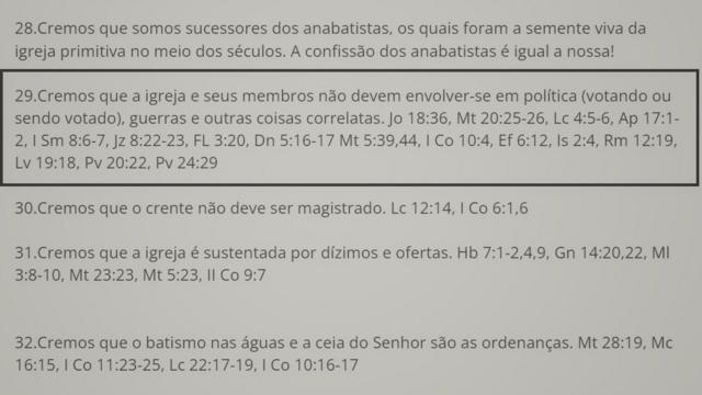 Trecho do credo da Igreja Batista Renovada Moria