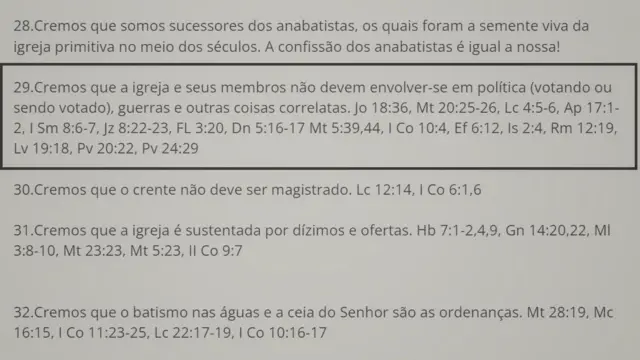 Trecho do credo da Igreja Batista Renovada Moria