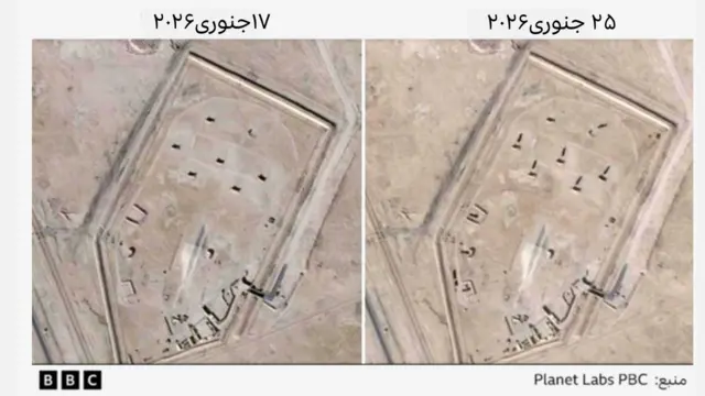 تصاویر ماهواره‌ای پایگاه هوایی عدید در قطر در ۱۷ ژانویه و ۲۵ ژانویه ۲۰۲۶