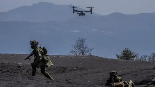 Osprey ya Marekani ikitua katika mazoezi ya pamoja na Japan huko Gotemba