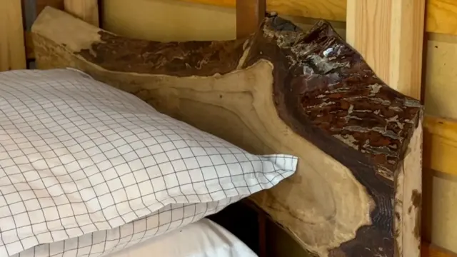 A wooden bed