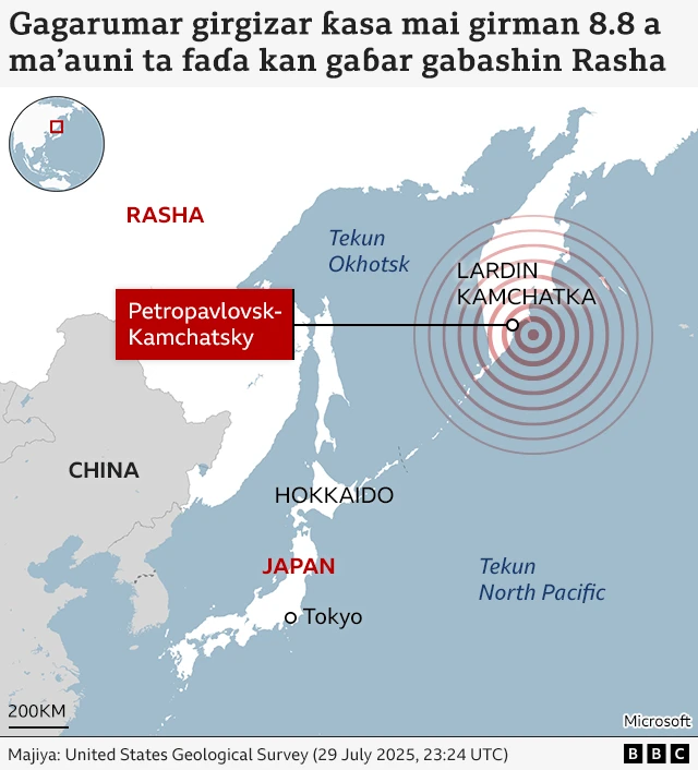 Taswirar yankunan da girgizar ƙasar da kuma tsunami suka shafa