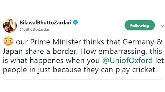 بلاول کی ٹویٹ کا عکس