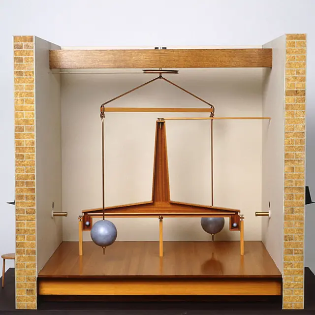 Modelo del aparato de Cavendish.