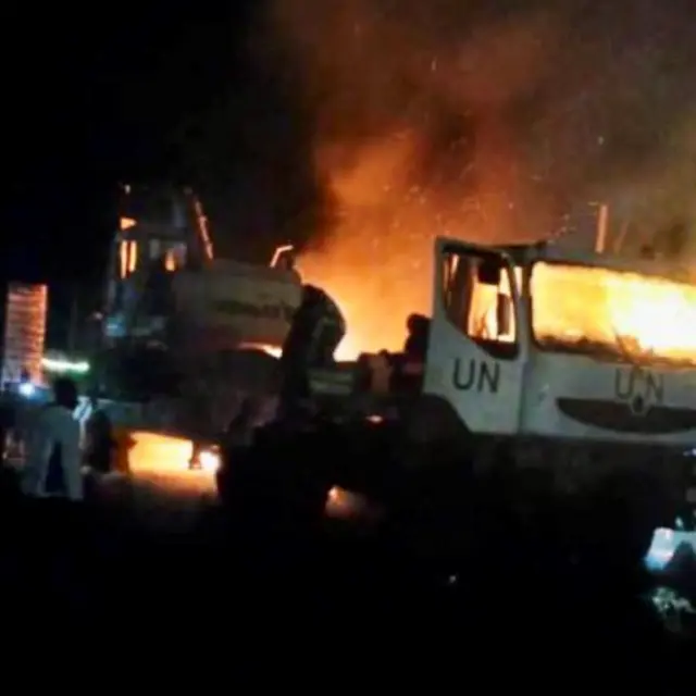 Un camion de la Monusco en feu