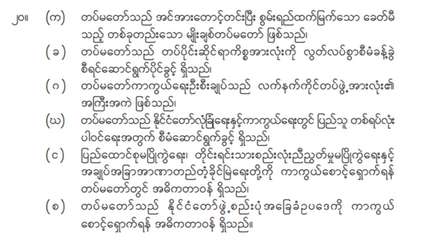 ၂၀၀၈ ဖွဲ့စည်းပုံအခြေခံဥပဒေ ပုဒ်မ ၂၀ ပါပြဌာန်းချက်များ