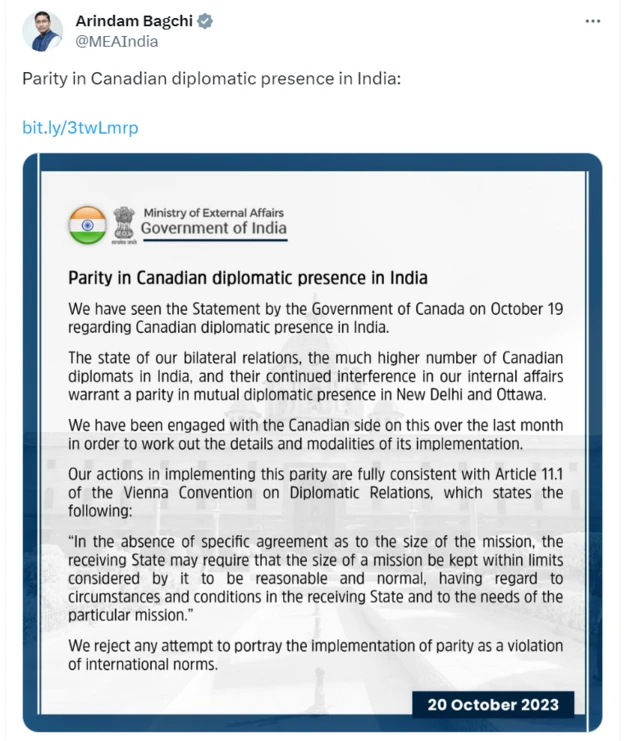 भारतीय विदेश मंत्रालय का बयान