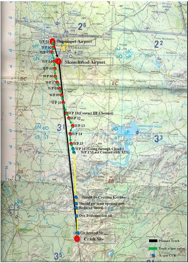 వైఎస్ ప్రయాణిస్తున్న హెలీకాప్టర్ హైదరాబాద్ నుంచి బయలుదేరి కూలిపోయిన ప్రాంతం వరకూ ప్రయాణించిన రూట్ మ్యాప్