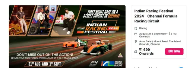 சென்னை, ஃபார்முலா 4 கார் பந்தயம் 