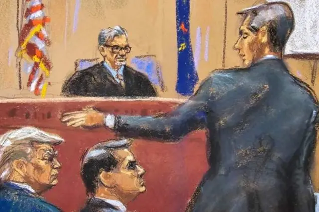 Court Drawing of Matthew Colangelo as im dey make im opening statements