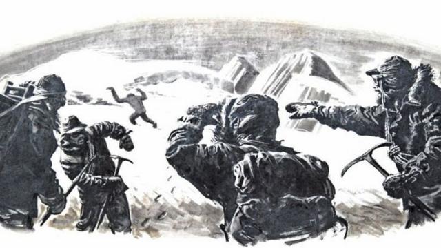 Alpinistas no Himalaia avistam um abominável homem das neves ou Yeti à distância no Nepal,bet8 casinoum desenhobet8 casinoaproximadamente 1950