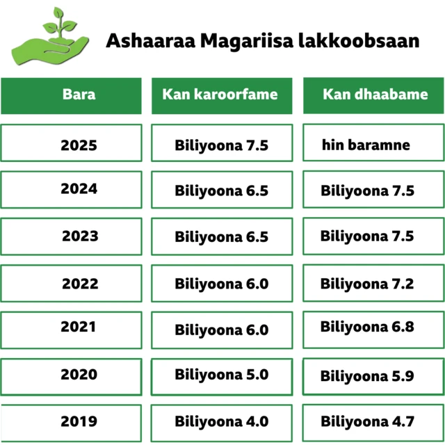 Gabatee biqiltuu Itoophiyaan waggoota ja'a darban keessa dhaabde