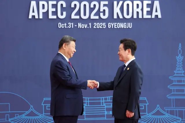 2025 APEC 정상회의 개막식에서 악수하는 이재명 대통령과 시진핑 중국 국가주석
