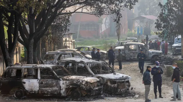 शुक्रवार उत्तेजित भिडले आगो लगाइदिएपछि जडिबुटी प्रशोधन केन्द्र परिसरको अवस्था 