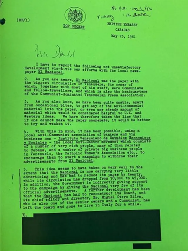 Documento desclasificado sobre la operación contra El Nacional.