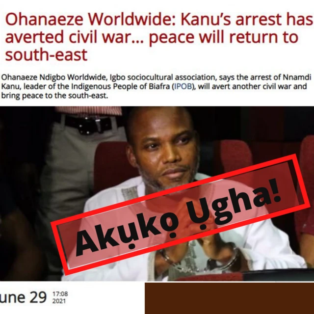 Akụkọ ụgha maka Nnamdi Kanu
