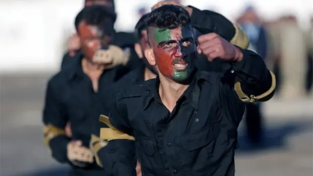 Free Syrian Army rebels at a military display in al-Bab, 27 September 2017