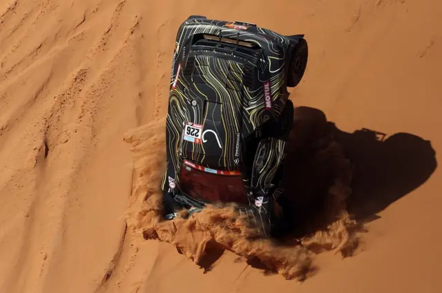 GCK Motorsport's Guerlain Chicherit and co-driver Alex Winocq crash their rally car
