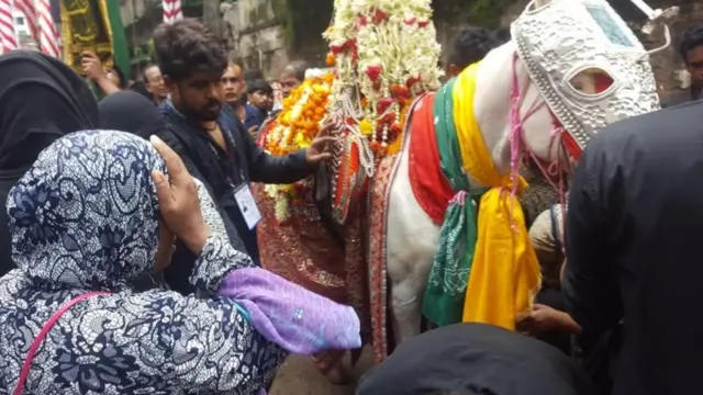 তাজিয়া মিছিলের পেছনে সুসজ্জিত ঘোড়াটির নাম 'দুলদুল'