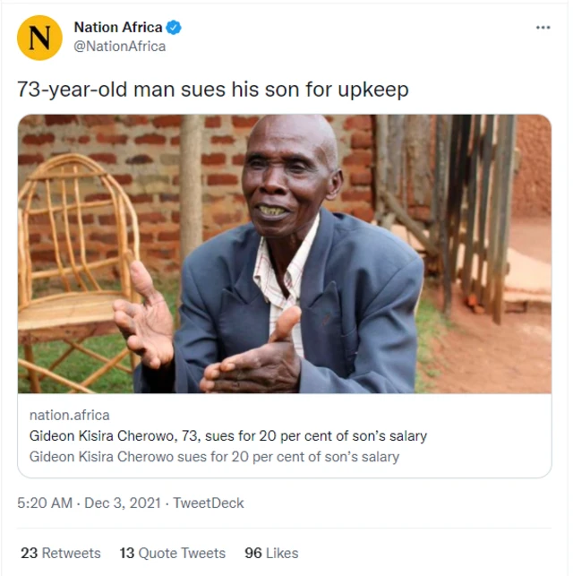 Papa sue son to demand 20% of im salary for monthly upkeep