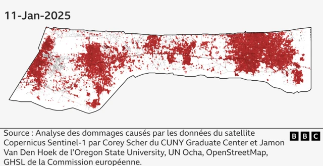 Images satellite des dégâts dans le sud de la ville de Gaza 