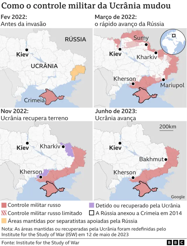 mapas mostram controle ucraniano