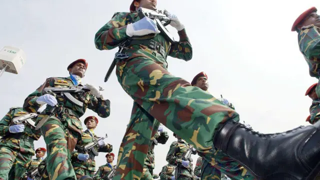 সেনাবাহিনীর মার্চ পাস্টের দৃশ্য। 