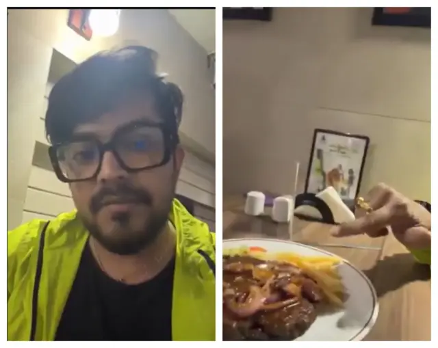 ইনফ্লুয়েন্সার সায়ক চক্রবর্তী (বাঁয়ে), 'বিফ স্টেক'এর পরে তাদের টেবিলে যে মাটন স্টেক দেয়া হয়েছিল