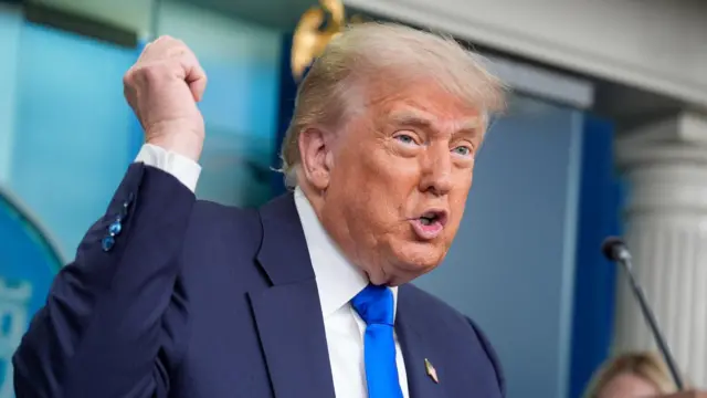 Donald Trump durante entrevista coletiva na Casa Branca, Washington, EUA - 27 de junho de 2025