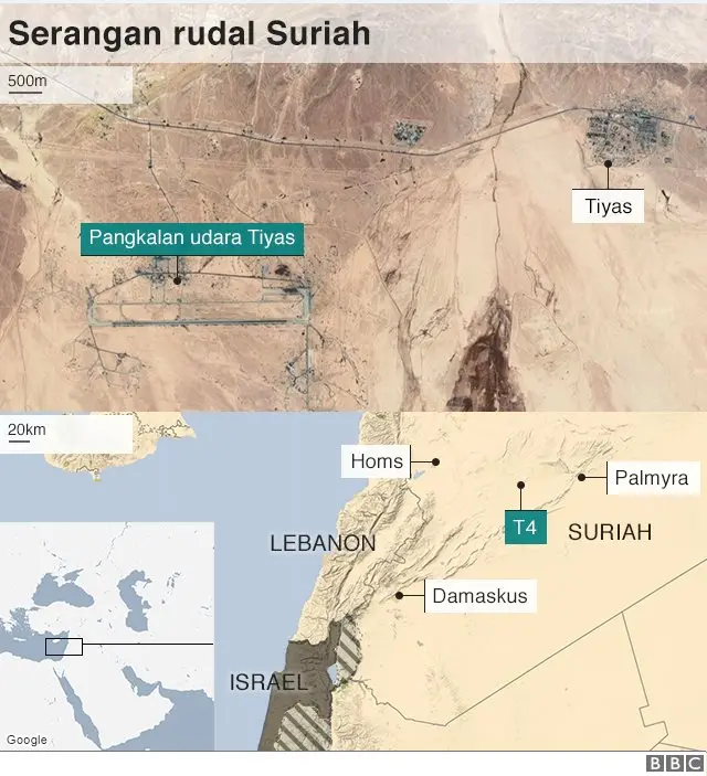 Peta serangan rudal Suriah