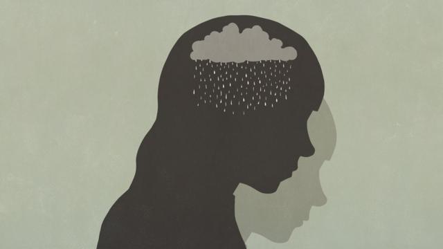 ilustração com a silhuetacomo ganharcomo ganhar em slotsslotsuma nuvem chuvosa dentro da cabeçacomo ganharcomo ganhar em slotsslotsuma pessoa.