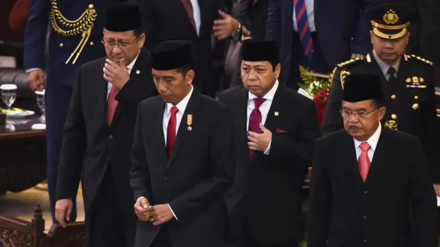 Ketua DPD Irman Gusman, Presiden Joko Widodo, Ketua DPR Setya Novanto, dan Wakil Presiden Jusuf Kalla