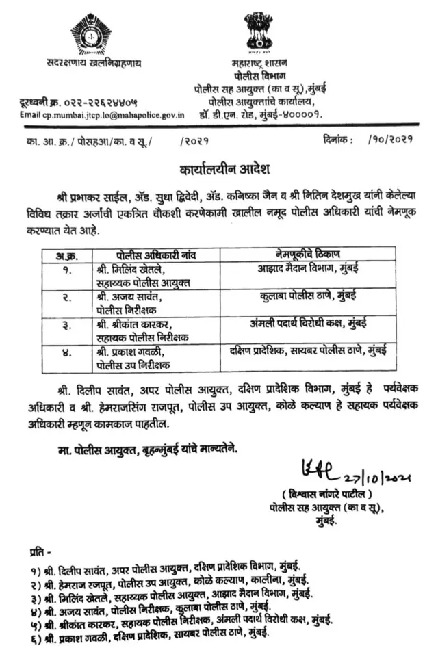 मुंबई पोलिसांनी समीर वानखेडेंच्या चौकशीचा काढलेला आदेश