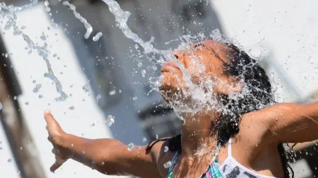 A girl cools down in Richmond, British Columbia