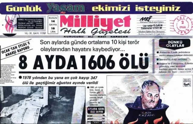 2 Eylül 1980 tarihli Milliyet gazetesi manşeti