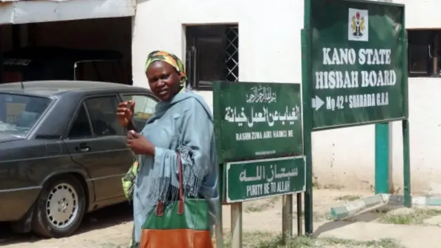 One woman waka outside di office for sharia enforcement agency - Hisbah Board for Kano state on October 28, 2013.
