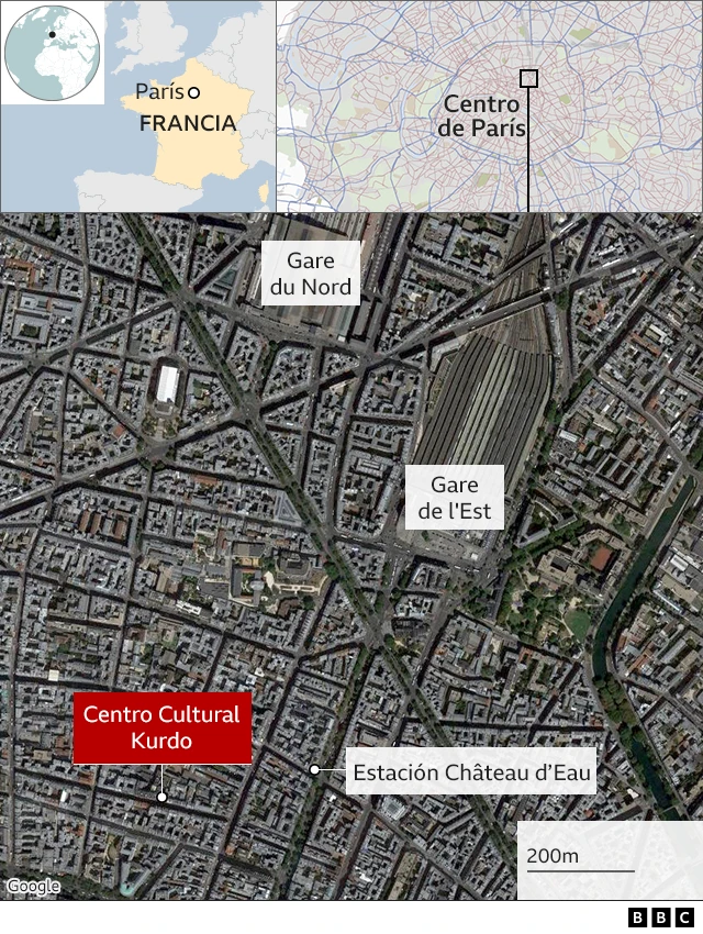 Mapa del tiroteo en el centro de París