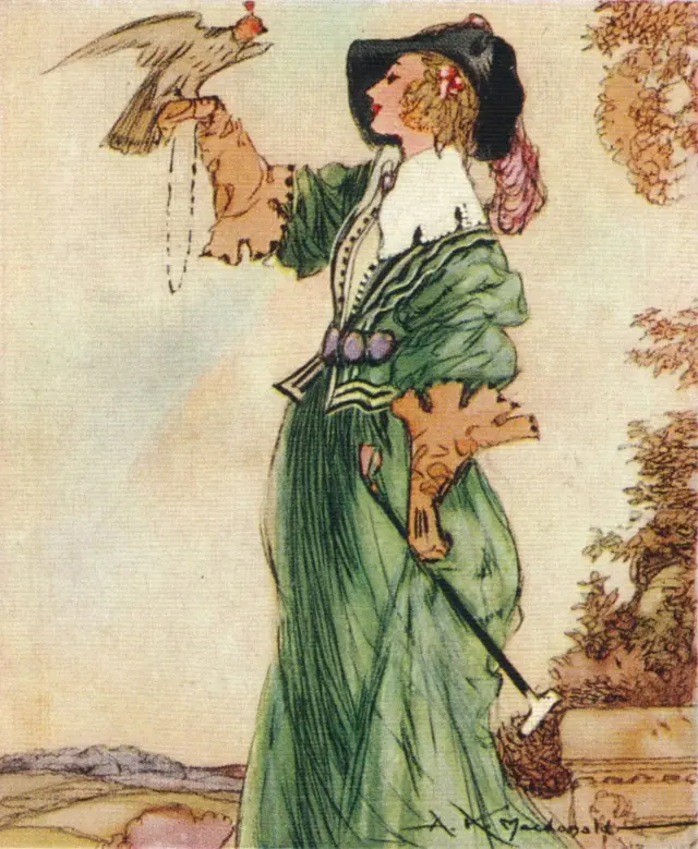 Diana Die Vernon es la heroína de la novela histórica de 1817 de Walter Scott, Rob Roy. De la serie de tarjetas de cigarrillos John Player & Sons 'Famous Beauties', 1937.