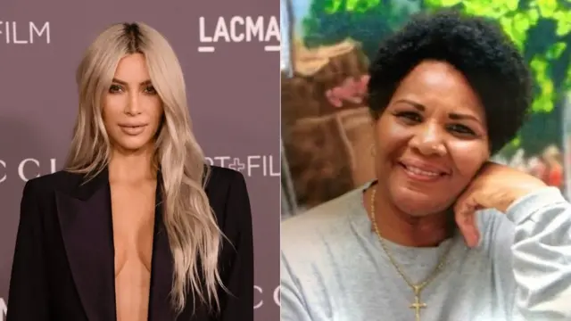 Imagem mostra fotosjogar na loteriaKim Kardashian e Alice Johnson lado a lado